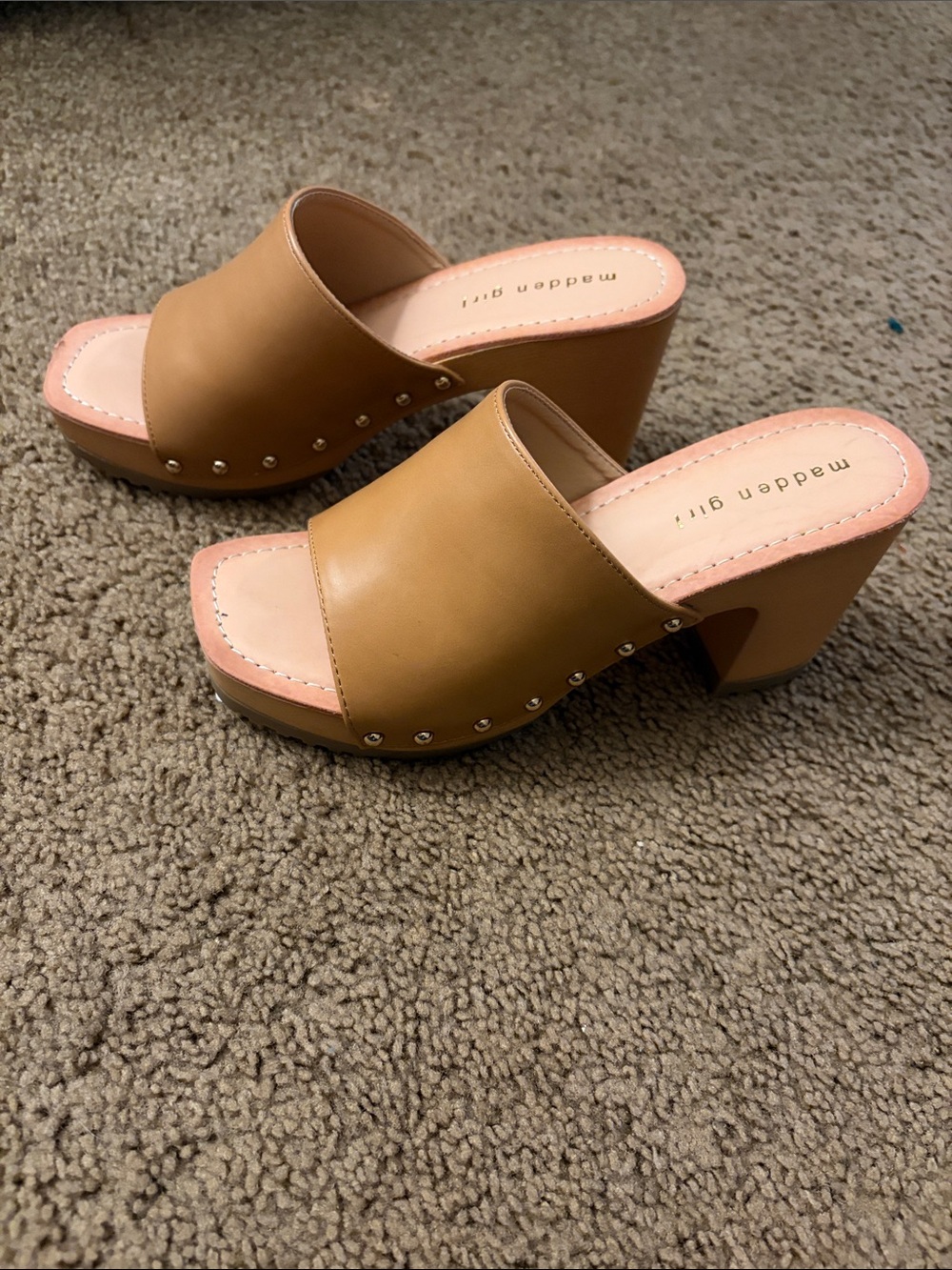 Madewell Cognac Leather Studded Platform Mules